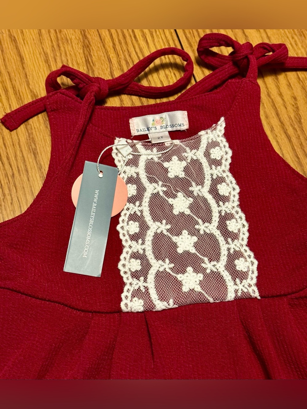 Bailey's Blossoms Red Girls Lace Accent Romper 2T NWT